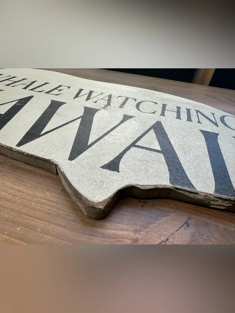 Whale Watching Hawaii Wood Wall Sign - Beige and Black